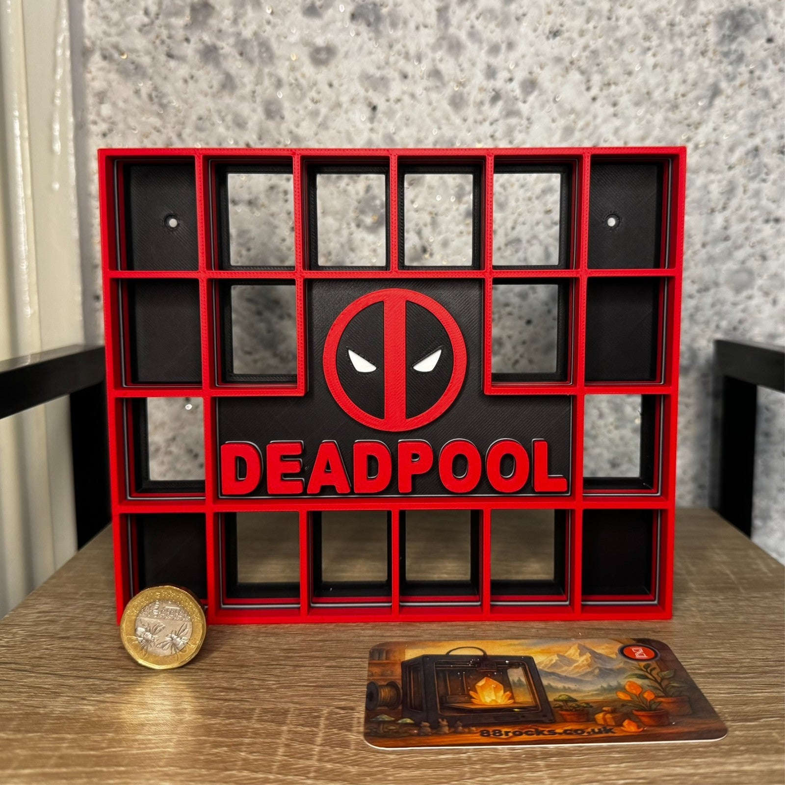 Display Shelf for 18 Bitty Pop Deadpool themed organizer