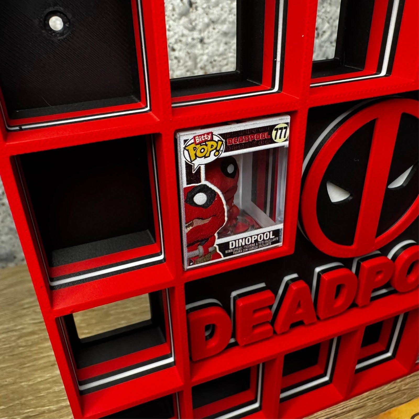 Display Shelf for 18 Bitty Pop Deadpool themed organizer