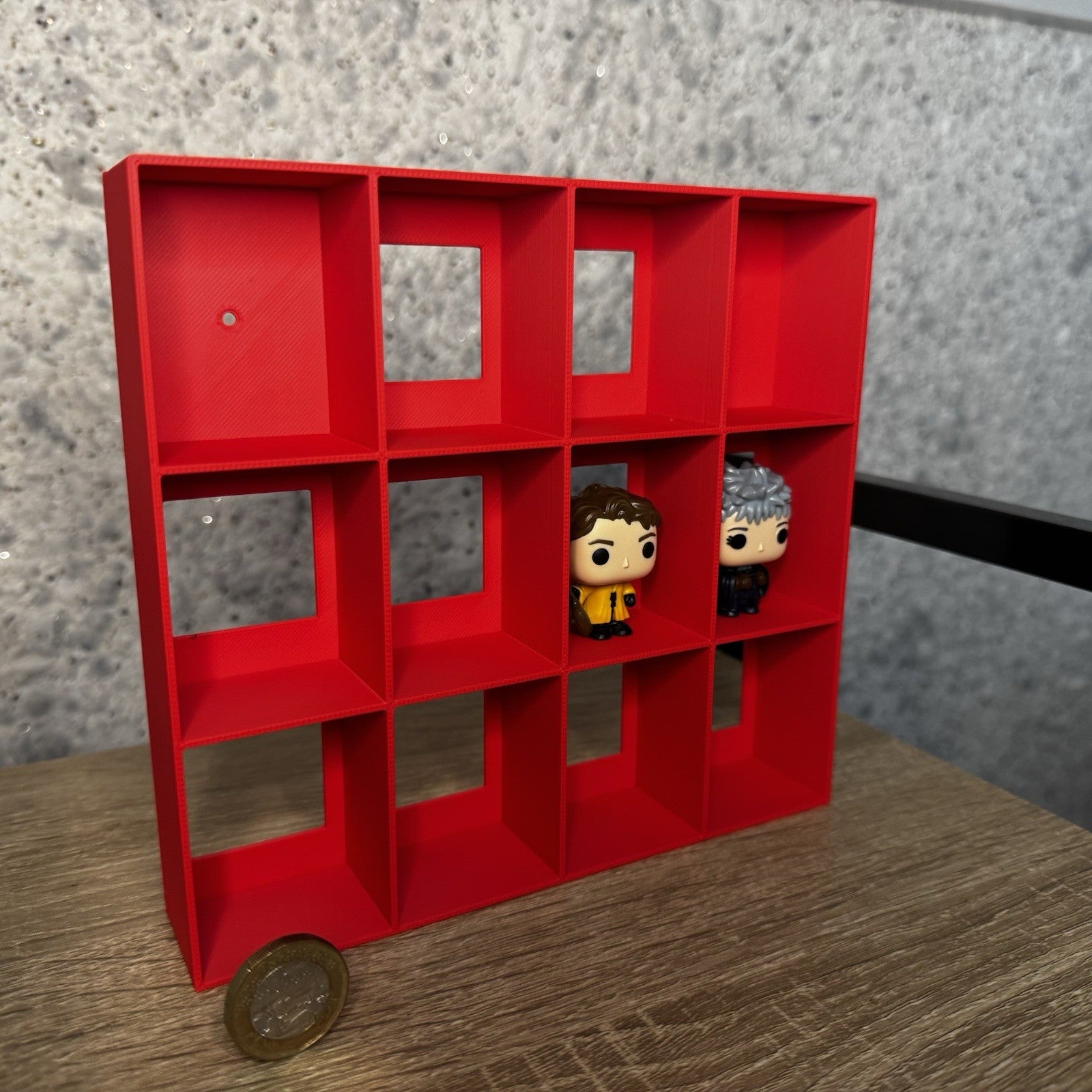 Display Shelf for Kinder Joy Figures — 12 Slots Red — Mini Toy Collector Stand