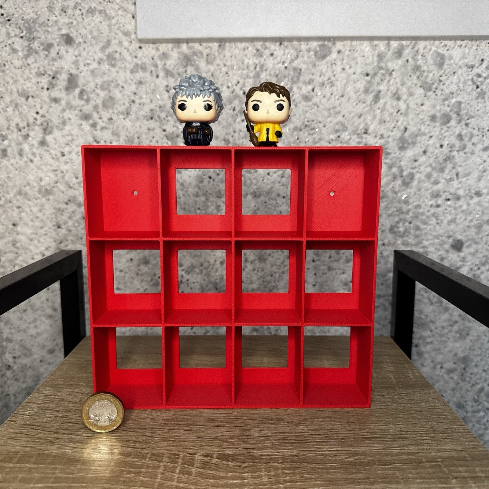 Display Shelf for Kinder Joy Figures — 12 Slots Red — Mini Toy Collector Stand