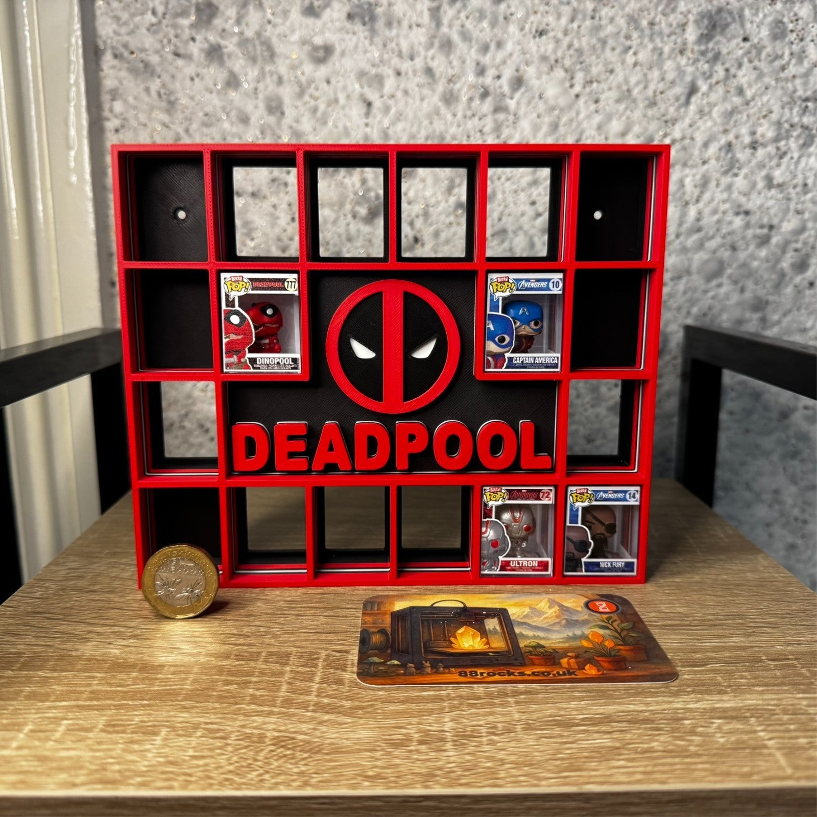 Display Shelf for 18 Bitty Pop Deadpool themed organizer