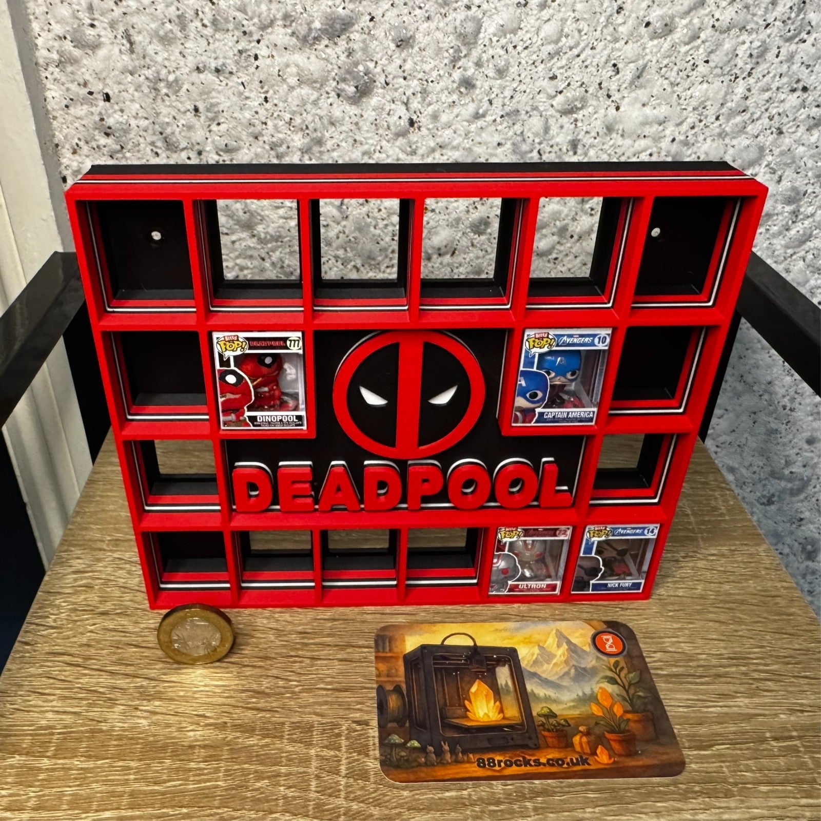Display Shelf for 18 Bitty Pop Deadpool themed organizer