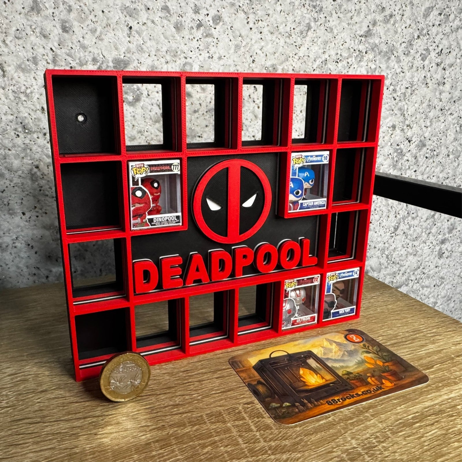 Display Shelf for 18 Bitty Pop Deadpool themed organizer