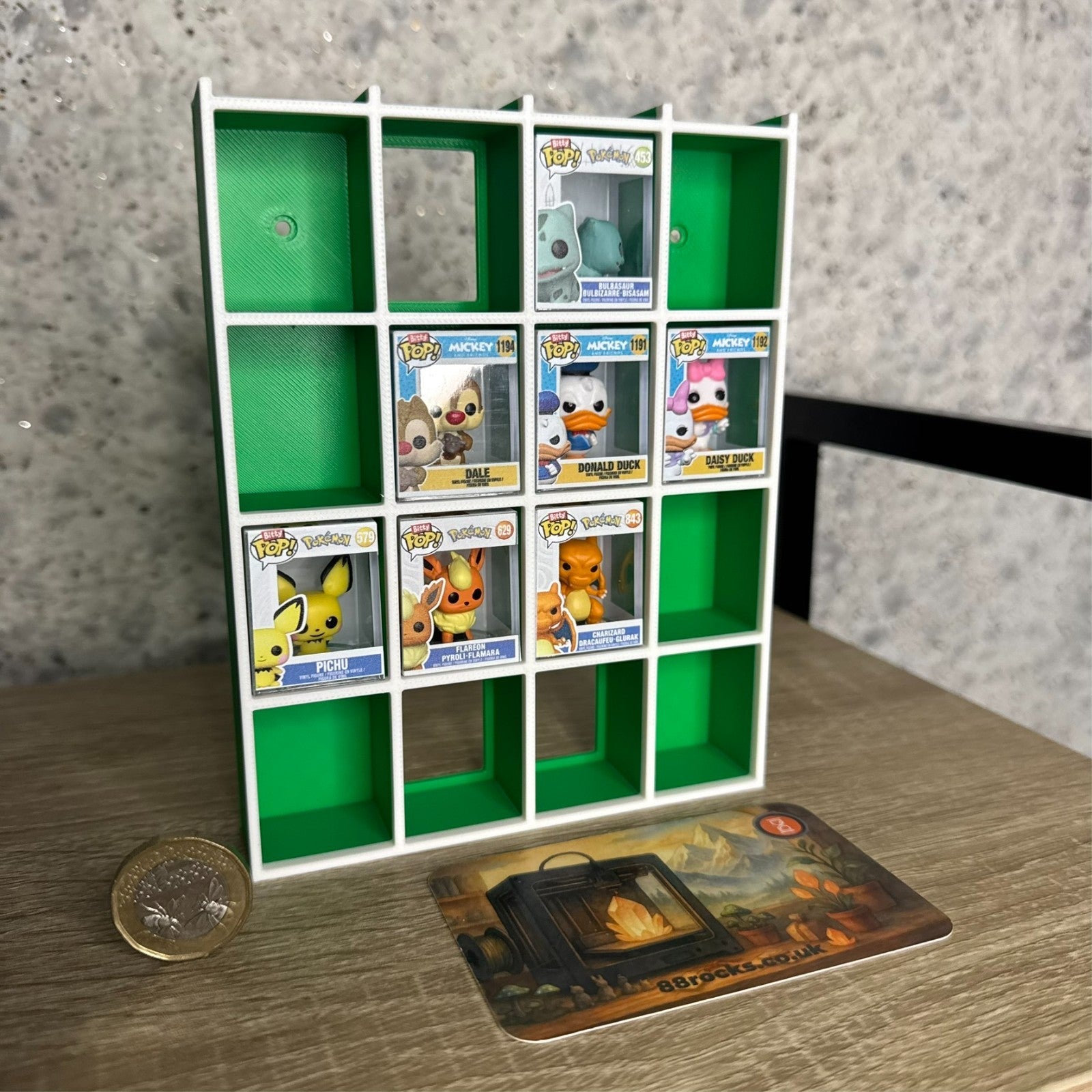 Display Shelf for Bitty Pop 20 slots organizer green white