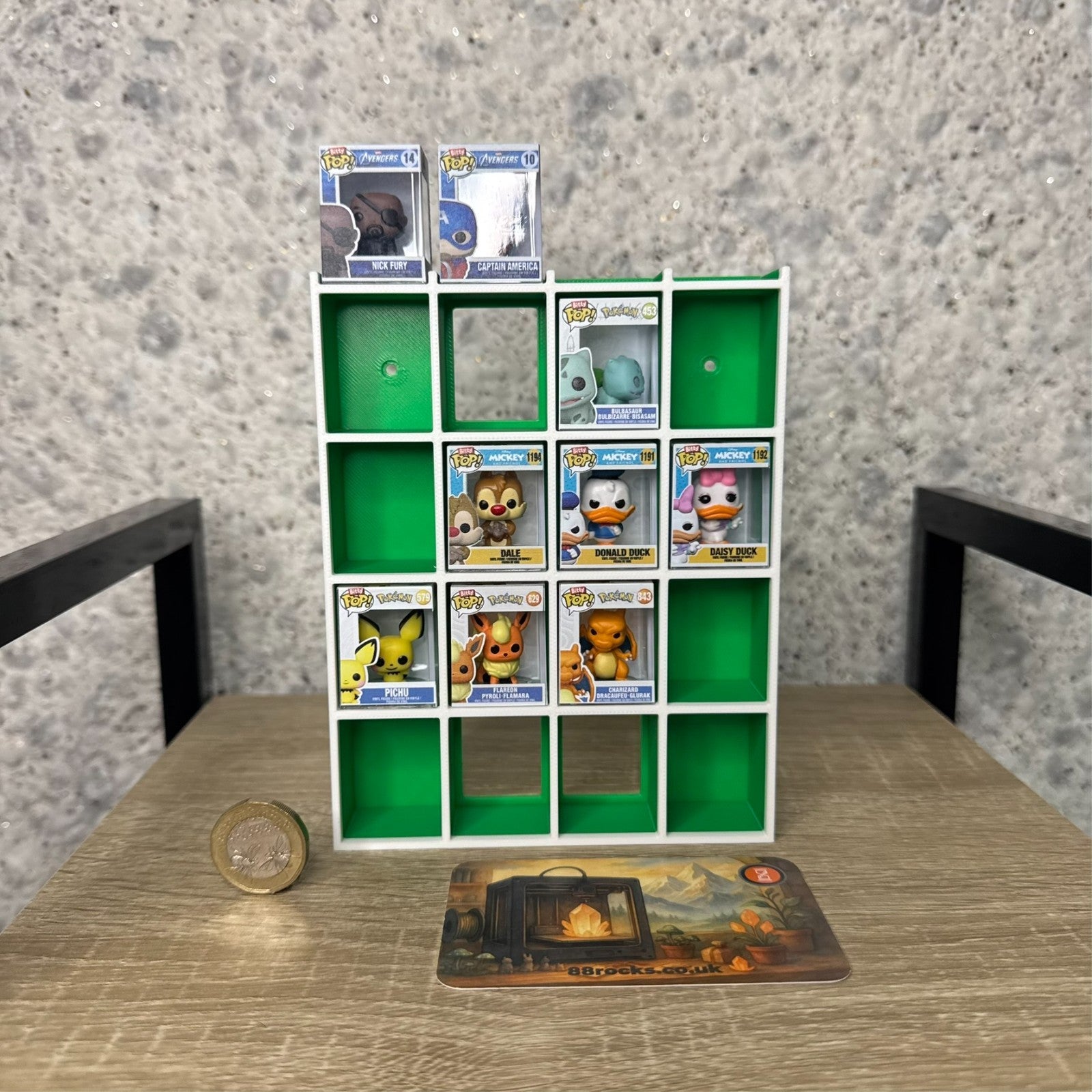 Display Shelf for Bitty Pop 20 slots organizer green white